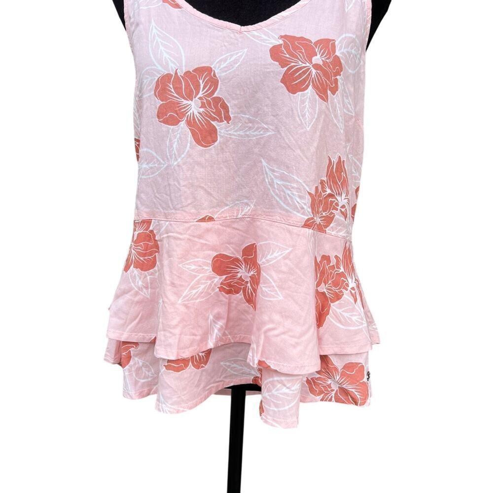 ROXY Thin Strap Peach Floral Cross Back Ruffle Waist Women's size M-NWT